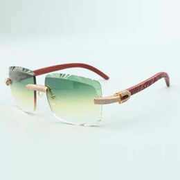 2022 cutting lens micro-paved diamonds sunglasses 3524020, tiger wooden temples glasses, size: 58-18-135 mm