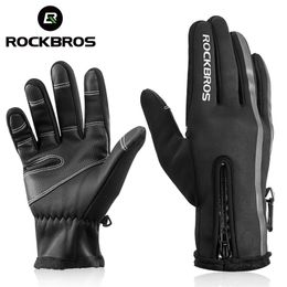 ROCKBROS Touch Screen Bike Gloves Winter Thermal Windproof Warm Full Finger Cycling Glove Anti-slip Bicycle For Men Women 220218