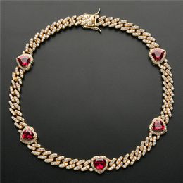 9mm Gold Plated Bling CZ Hearts Cuban Chain Necklace Bracelet Jewelry for Men Women Punk Jewelry Hot Gift