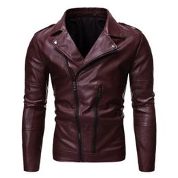 Man PU Faux Leather Jackets Fashion Trend Long Sleeve Cardigan Zipper Motorcycle Punk Coats Designer Male Autumn Lapel Slim Casual Outerwear