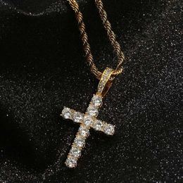 cross diamonds pendant necklaces for men women Religion Christianity luxury necklace Jewellery 18k gold plated copper zircons Cuban chain