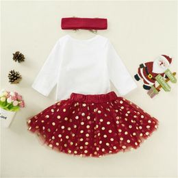 Newborn Baby Girls Christmas Clothes MY First CHRISTMAS Romper Cotton Tops+Dot Tulle Tutu Skirt Outfit LJ201223