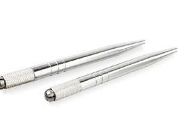 Silver Aluminium Professional Manual Tattoo Pen Permanent Makeup Tattooing Pens 3D Eyebrow Embroidery MicroBlading