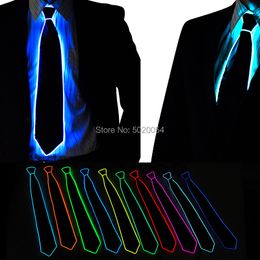 Costume Accessories High Quality 10 Colours Men Gift Neon EL Glowing Necktie LED Luminous Black Blackground Tie For Dance DJ Club Bar Night