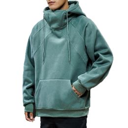 Men Sweatshirt Hoodie Mens Loose Pullover Tops Autumn hoody Round Neck Hoodies Male Solid Colour Green Hooded Sweatshirts 201020