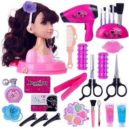 Children Doll Deluxe Styling Head Makeup Pretend Playset Hairstyle Makeup Toy Party Performances Dressing Box Set Gift For Girls LJ201009