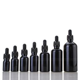 Serum Oil Packaging Black glass dropper bottles 5ml 10ml 15ml 20ml 30ml 50ml 100ml With Glass Dropper Perfume Bottle