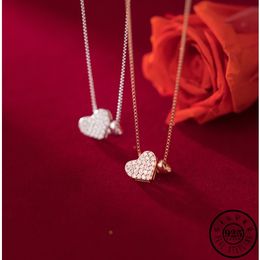 925 Sterling Silver Luxury Cubic Zirconia Heart Shaped Pendant Rose Gold Color Plated Chain Party Necklaces Jewelry for Women Q0531
