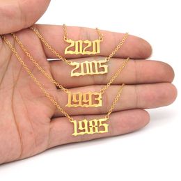 30PCS Letter Birth Year 2010-2020 Necklace Stainless Steel Old English Number Pendant Charm Chain Minimalist Jewelry for Women Birthday Graduation Anniversary