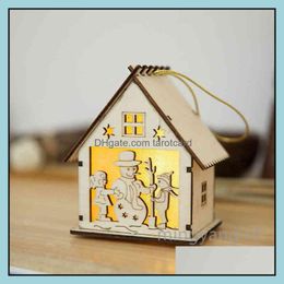 Christmas Decorations Festive & Party Supplies Home Garden Led Wooden House Xmas Tree Hanging Ornaments Leds Wood Houses Year Hang Pendant M