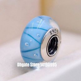 2pcs 925 Sterling Silver Screw Core Blue Looking Murano Glass Beads Fit Pandora Style Jewellery Bracelets