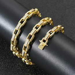 Hip Hop Micro Paved Cubic Zirconia Bling Iced Out 8mm Geometric Square Box Link Chain Necklaces for Men Rapper Jewellery