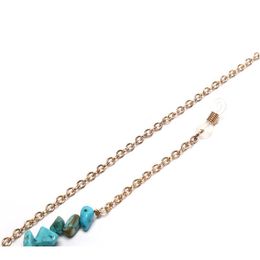 Fashion Irregular Blue Stone Beads Sunglasses Lanyard Strap Charm Necklace Eyeglass Gold Chain Cord For Reading jllETo