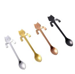 2022 new Stainless Steel Coffee Tea Spoon Mini Cat Long Handle Creative Spoon Drinking Tools Kitchen Gadget Flatware Tableware