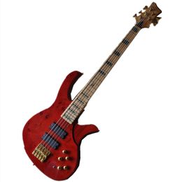 Special Custom 5 Strings Active Electric Bass Guitar with Red Body,2 Pickups,Can be customized