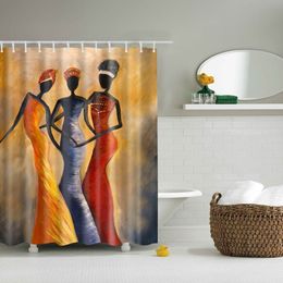 Trible Ethnic Shower Curtain American African Woman Dancing Design Polyester Fabric Bathroom Curtains with Hooks Orange T200711