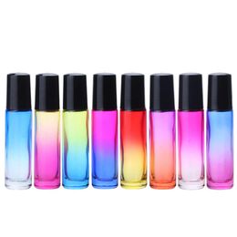 10ml Gradient Colour Essential Oil Perfume Bottle Roller Ball Thick Glass bottle Roll On Durable For Travel Cosmetic Container LX4192