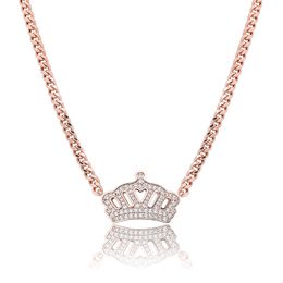 Iced Out Crown Choker Necklaces for Women 18K Real Gold New Fashion Hip Hop Prong Settting AAA CZ Stone Crystal Cubic Zirconia Bling Jewellery Gold Silver Birthday Gifts