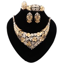 Jewellery Sets Wedding Crystal Flower Fashion Bridal African Gold Colour Necklace Earrings Bracelet Women Party Sets