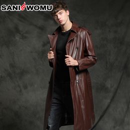Sani Autumn And Winter Sheep Skin Original Ecology Men's Genuine Leather Jacket Long Slim Leather Windbreaker Coat Thick Warm LJ201029