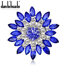 Wholesale- Large Red Blue Rhinestone Brooches Wedding Bouquet Flowers Brooch Pins For Women Cheap Fashion Jewellery Clothes Accessoris1