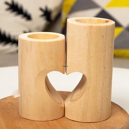 Wooden Tea Light Candle Holder Creative Heart Hollowed-out Candlestick Romantic Table Decoration Home Party Wedding by sea RRB13769