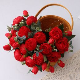 Simulation 10 Head Small Bouquet of Roses Artificial Silk Flowers for Home Decor Wedding Hand Holding Roses Fake Flowers Bouquet