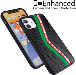3D Black/Green Designer Inspired Phone Case Full Protective Soft Grip Textured Shock Absorbing Fashion Case For iPhone 11 12 13Pro Max 7 8 plus 12 mini x xs xr