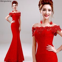 Robe de soiree 2020 New Red bouquet evening dress off shoulder Mermaid Lace Up vestido de festa Party Prom dresses Custom made LJ201119