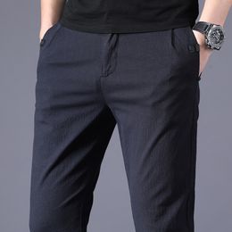 New Autumn Men's Business Slim Casual Pants Fashion Classic Style Elasticity Trousers Male Brand Gray Navy Blue Black 201126
