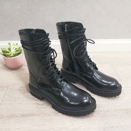 Vendita calda Meotina Stivali da moto Scarpe da donna Punk Piattaforma Tacco spesso Stivaletti Lace Up Lady Stivaletti Zip Autunno Inverno Nero 42 43