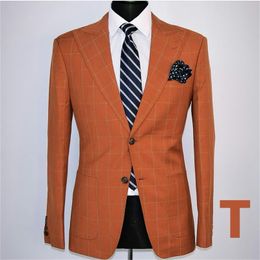 Orange Plaid Men Suits One Piece Handsome Design Formal Two Button Customized Fit Men Outfit High Quality Party Coat