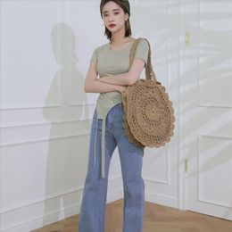 Hot Sale Bohemian Round Rattan Bags Woven Straw Women Handbags Handmade Wicker Shoulder Bags Large Capacity Lady Casual Summer Beach Bag