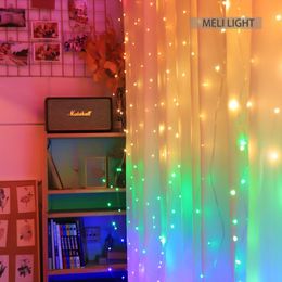 3X2.8M Rainbow Colorful LEDs Curtain String Light LED Christmas Garland Party Patio Window Decor Fairy Lights Xmas Wedding Light 201203