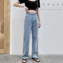 Jeans Women High Waist Denim Pants Vintage Tassel Waist Adjust Straight-leg jeans Black Blue Plus Size Boyfriend Jeans 201223