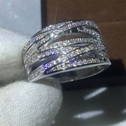 Choucong New Arrival Sparkling Classical Jewellery 10KT White Gold Fill Pave White Sapphire CZ Diamond Gemstones Women Wedding Cross Band Ring