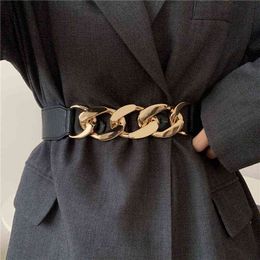 Gold chain belt elastic silver metal waist belts for women ceinture femme stretch cummerbunds ladies coat ketting riem waistband Y220301