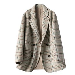 Autumn Winter Women Casual Plaid Wool Jacket and Coat 201216