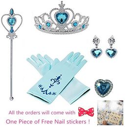 /lot Kids Princess Elza Dress Up Accessories Jewelry Set Girls Beauty Fashion Toys Crown Ring Earring Wand Gloves Gifts LJ201009