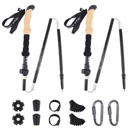 2Pcs Hiking Walking Sticks Aluminium Alloy Trekking Pole Ultralight Camping Foldable Nordic Telescopic Crutch 220216