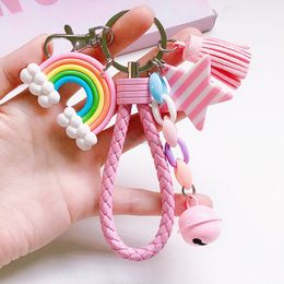 Star Bell Rainbow keychain Tassel charm keyring key holders bag hangs fashion Jewellery gift will and sandy new