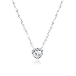 Genuine 925 Sterling Silver Clear CZ Sparkling Heart Necklace for Women Fashion Jewellery Wholesale collar Q0531