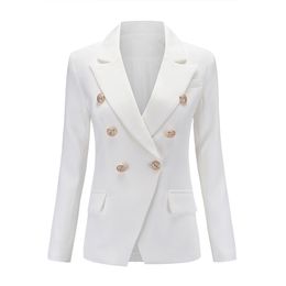 European Runway Classic Designer Shawl Collar Double Breasted Buttons Black & White Blazers Office Lady Blazer Plus Size XXXL 201114