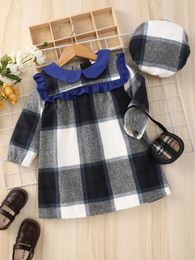 Toddler Girls Plaid Frill Trim Peter Pan Collar Dress SHE