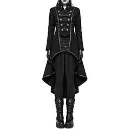 Winter Casual Gothic Plus Size Party Warm Women Long Trench Coats Black Slim Plain Pleated Autumn Female Goth Overcoats 201031