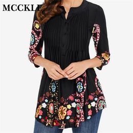 Spring Tunic Printed Women's Shirt Blouse 3/4 Sleeves Pleated Tops and Blouses Womens Summer Fashion Shirts Plus Size 5XL LJ200812