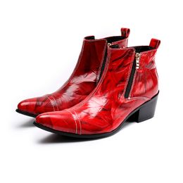 Western Cowboy Boots Men Pointed Toe Genuine Leather Men Boots 6.5cm Heels Red Party & Wedding Boots Shoes Men, Big 46