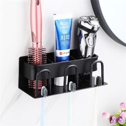 Wall Mounted Toothbrush Holder Aluminium Alloy Toothpaste Rack Bathroom Household Space Saving Accessories 211222