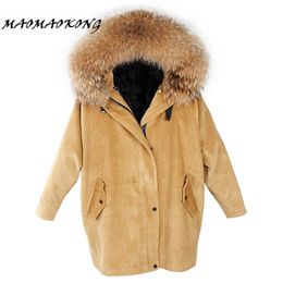 new winter jacket coat women parka fur coat Corduroy real raccoon fur collar warm thick lamm fur wool liner parkas 201217