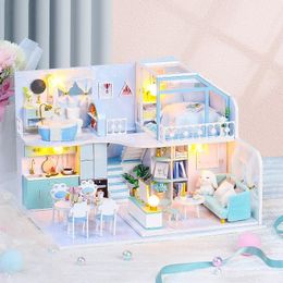 Cute Room New Wooden Toy Doll House Miniature Diy Dollhouse With Furnitures Wooden House Toys For Children Model Building Toy LJ201126